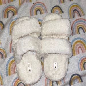 New white fuzzy slippers